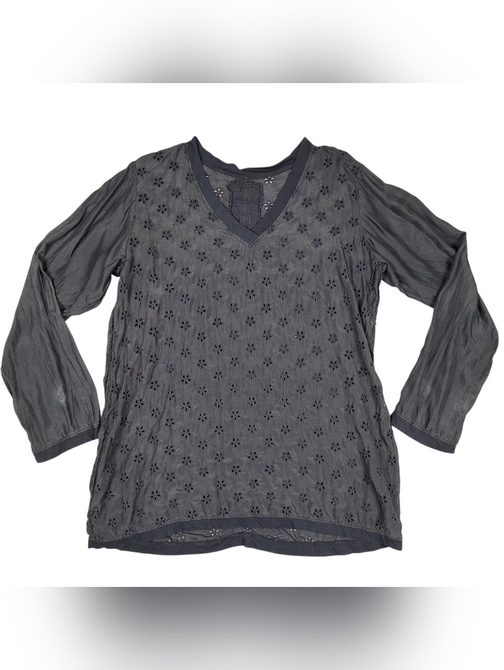 Johnny Was Womens 100% Silk Blouse Top Eyelet Long Sleeve Size M Medium